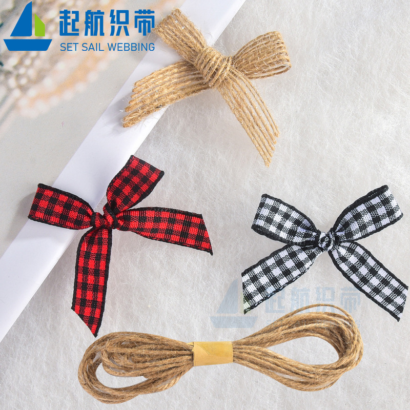 Amazon Christmas Bow Set Decorative Parts Red Black Black White Green Plaid Fishing Line Hemp Rope Set