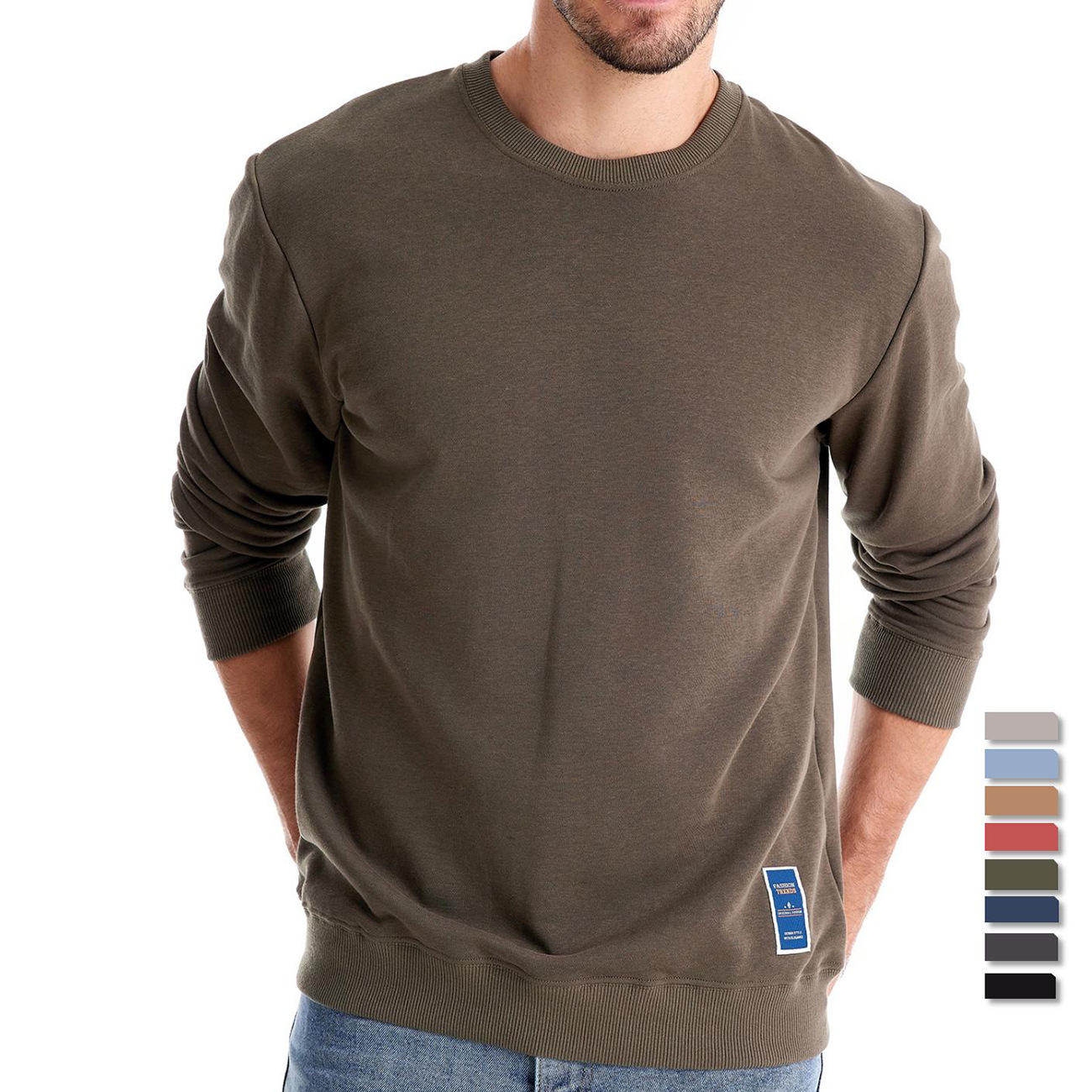 2024 otoño nueva sudadera con capucha casual europea suelta color sólido cuello redondo moda jersey para hombre_voghion.com