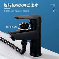 黑色黃銅單孔面盆冷熱水龍頭帶淋浴噴頭花灑洗臉台盆雙用洗頭龍頭