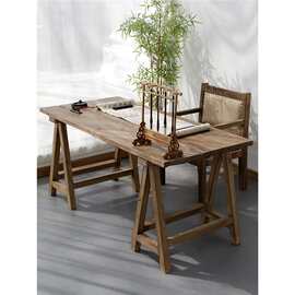 古朴年代北欧式实木书桌现代简约创意旧门板原木料老榆木办公桌子