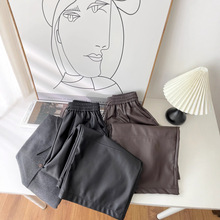 2025秋季新款韩版松紧腰休闲皮裤女宽松显瘦洋气直筒阔腿裤子6300