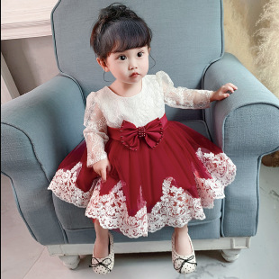 Amazon Children Baby Princess Dress Girls Lace Long Sleeve Puffy Baby Wash Dress Baby Full Moon Baby