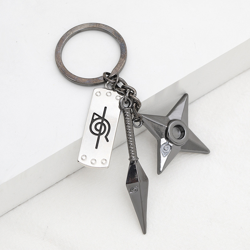 Naruto series peripheral Itachi Konoha rebel forehead protector shuriken kunai three-piece alloy keychain student