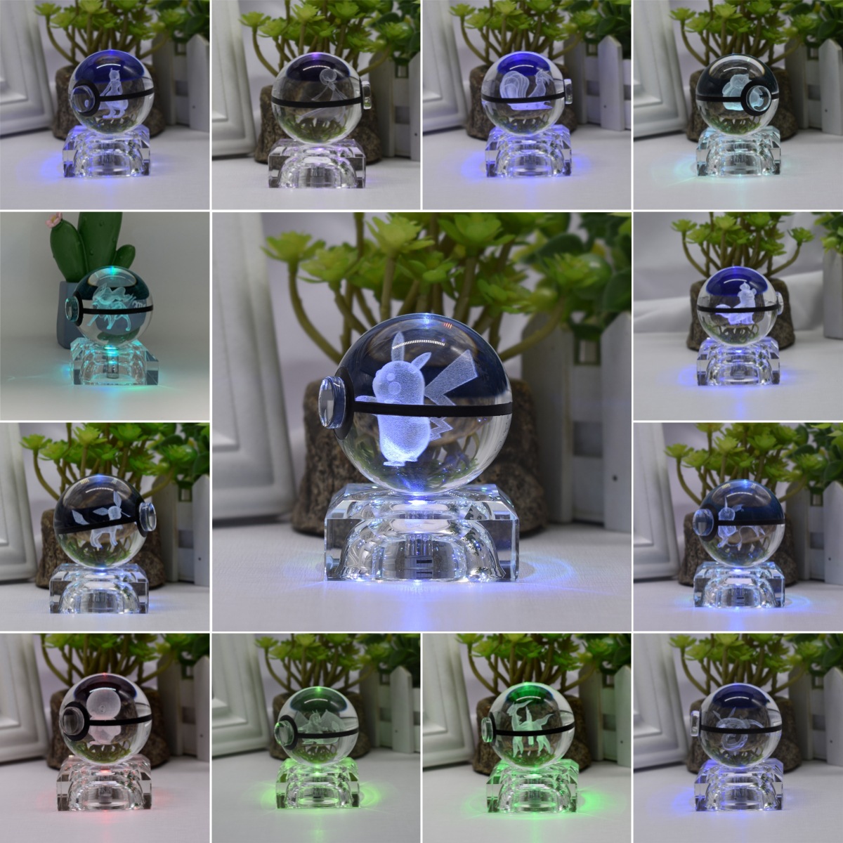 Amazing Pok&eacute;mon K9 Spirit Ball Pocket Monster Crystal Ball Cartoon Game Accessory Crystal Base Multicolor Night Light