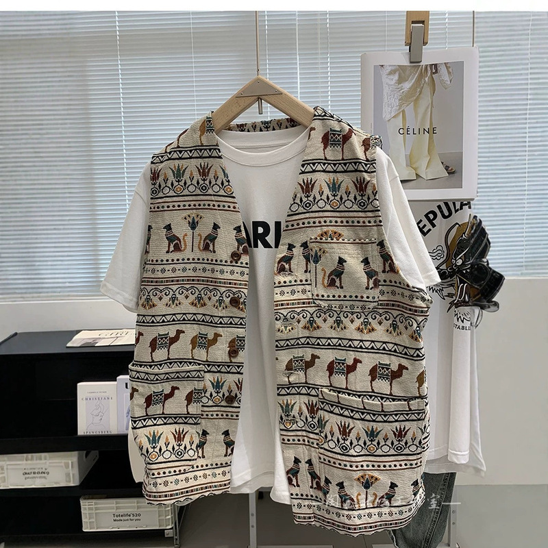 Double-Sided Jacquard Heavy Vintage Ethnic Style V-Neck Casual Vest Japanese Style Unisex Jacket Trendy 2026 Cool Style Double-Sided Jacquard Heavy Vintage Ethnic Style V-Neck Casual Vest Japanese Style Unisex Jacket Trendy 2026 Cool Style