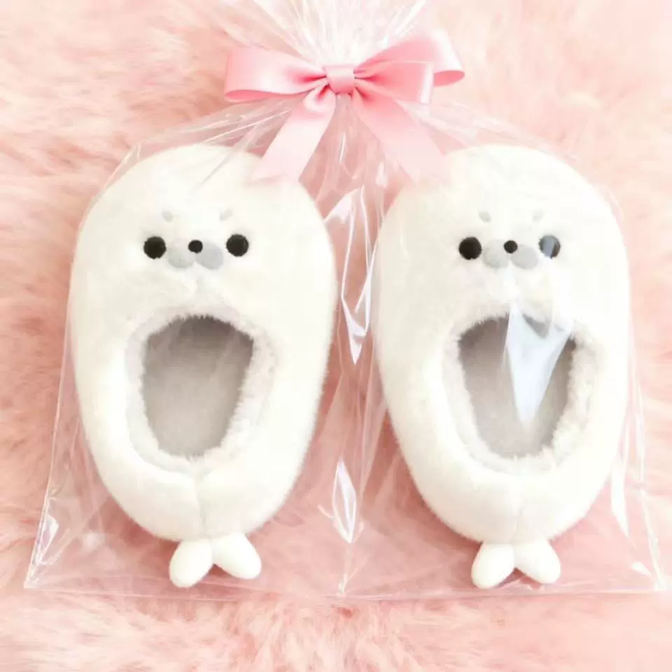 可爱小海豹毛绒拖鞋秋冬全包室内居家棉拖毛茸茸小海豹棉鞋女生