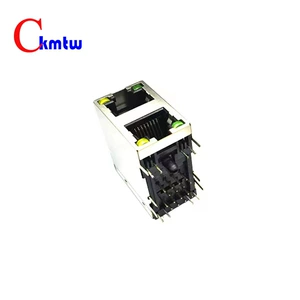 [网口插座 RJ45-8P/8C 双层 2*1 弯插 带屏蔽 双带灯 无弹片]