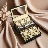 Заводская оптовая продажа футляра для часов из искусственной кожи PU, двухслойный, на 20 часов, подарочная коробка для мужских часов, защитный футляр для золотого браслета