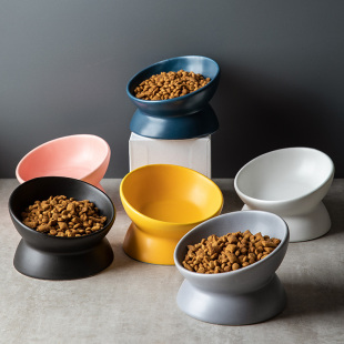 Cat Bowl Ceramic Cat Food Basin Protection Cervical Spine Diangle Bowl Anti-Black Chin Bowl Anti-knock Cute Pet Bowl Cat Ao