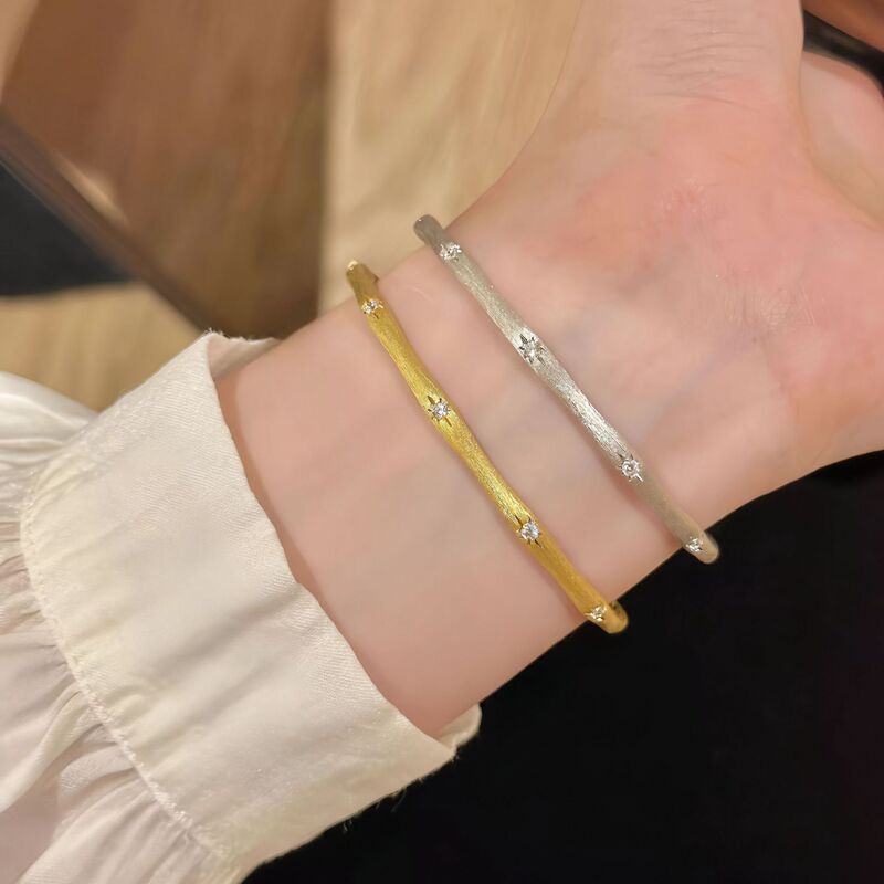 Mid-ancient Style Wire-drawing Technology Ribbon Star-awned Wire-drawing Bracelet Thin Women's Plain Circle with Diamonds High-rise Bamboo Bracelet Mid-ancient Style Wire-drawing Technology Ribbon Star-awned Wire-drawing Bracelet Thin Women's Plain Circle with Diamonds High-rise Bamboo Bracelet