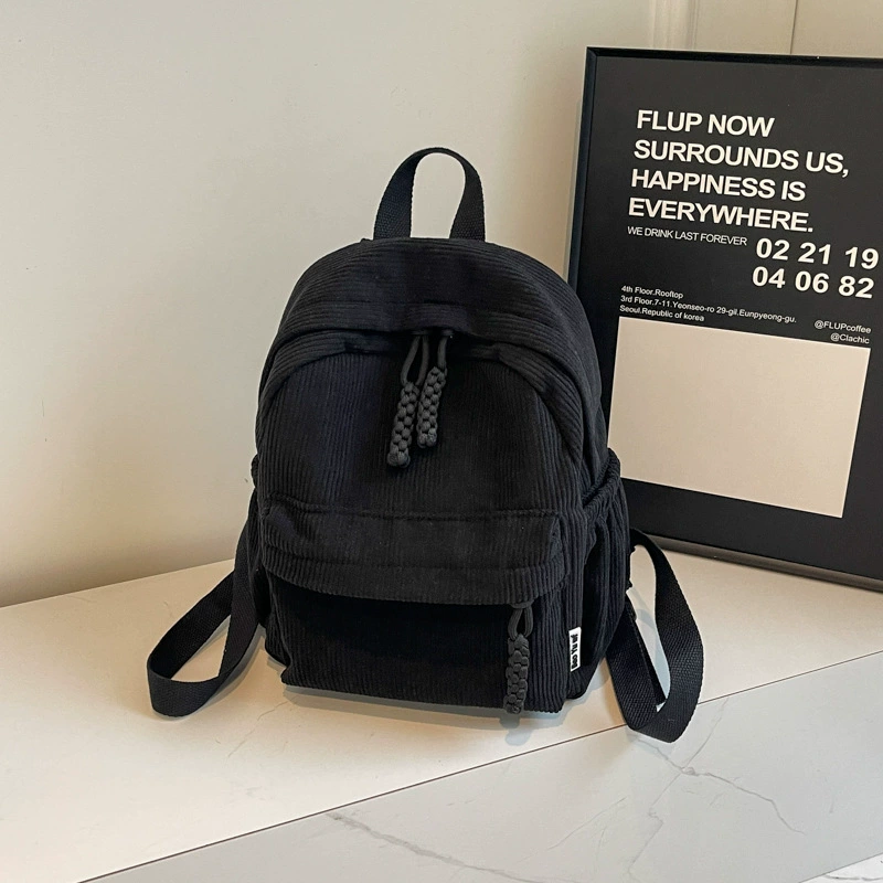 Backpack small shoulder travel bag, city style, corduroy texture, 27×14×30 cm, pendant option