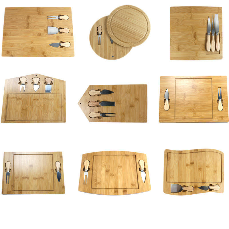 Bamboo Cheese Board with Multiple Sizes and Patterns, Cheese Knife Cutting Board Set, Pizza Steak Board, Solid Wood Cutting Board