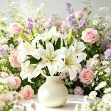 跨境仿真花百合花装饰婚庆外贸假花桌花假花家居客厅摆件插花批发