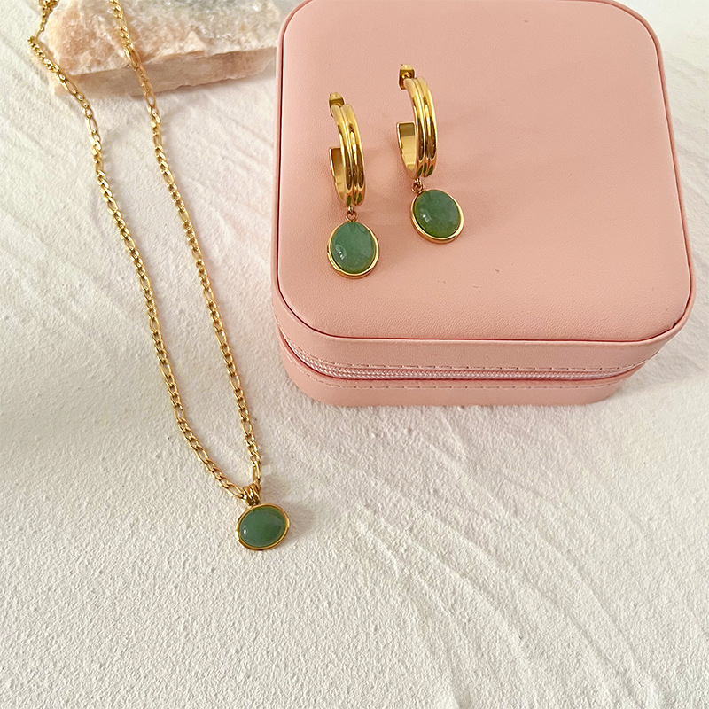 Fashion Retro Dongling Stone Pendant Titanium Steel Chain Necklace_colorza_4