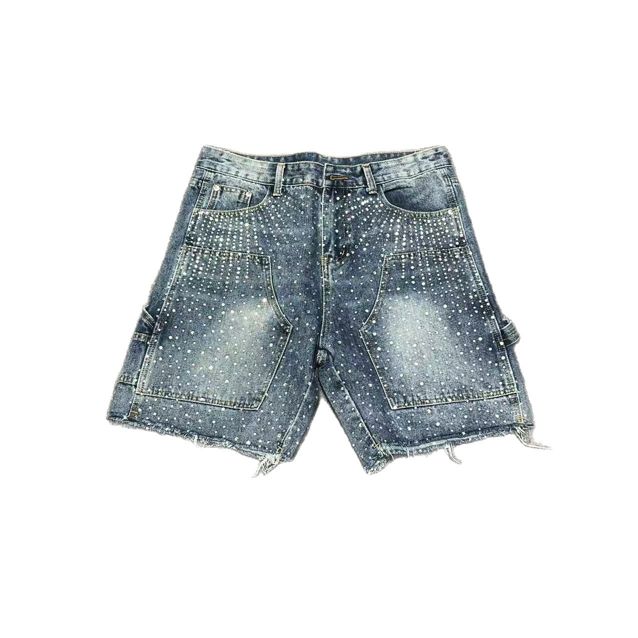 Retro lavados agujeros jeans cortos de moda masculinos estilo americano callejera caliente nicho de diseño sensación de pantalones recto