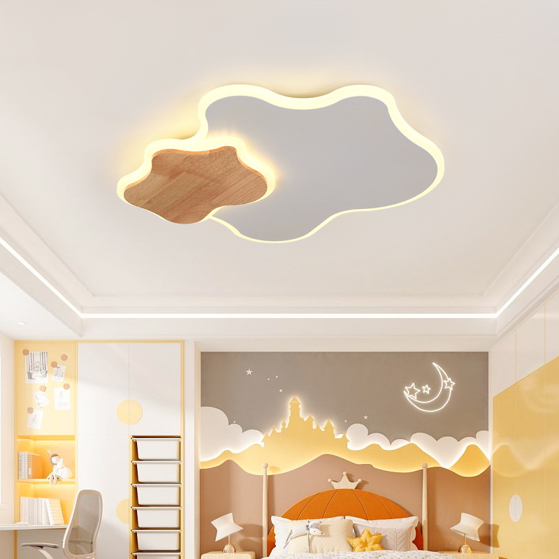 新款北欧原木艺花朵吸顶灯创意儿童房卧室LED吸顶灯家用客厅灯具