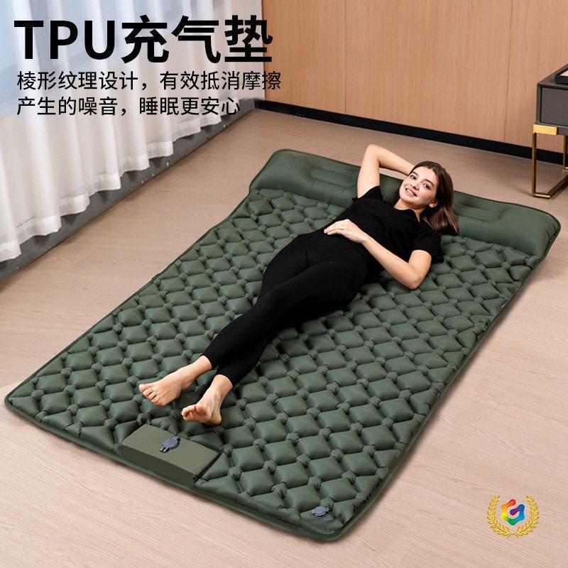 Outdoor Inflatable Mat Camping Foot-Pump Self-Inflating Mattress with Diamond-Shaped Tpu and Pillow Camping Sleeping Pad