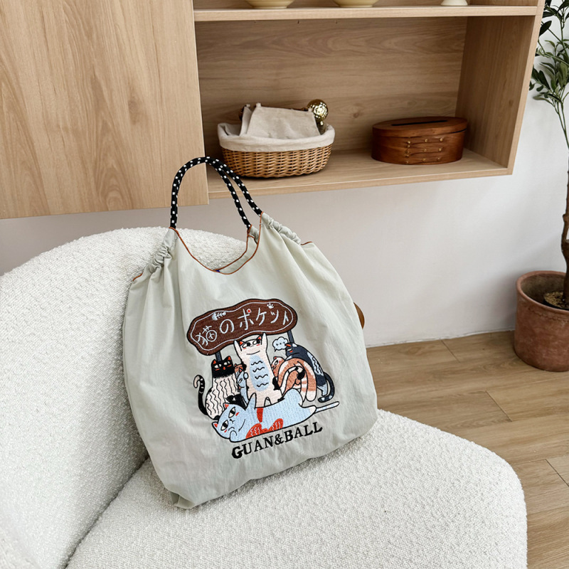 オリジナルの脇下バッグ環境保護ショッピングバッグ絶妙な刺繍防水ナイロンショッピングバッグ手提げレディースショルダーバッグ|undefined