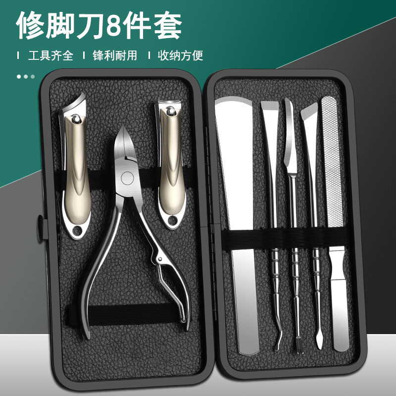 Nuevo juego de cortaúñas semi-negras de gama alta transfronterizo alemán juego completo de 7-24 piezas de herramientas de uñas de acero inoxidable en stock