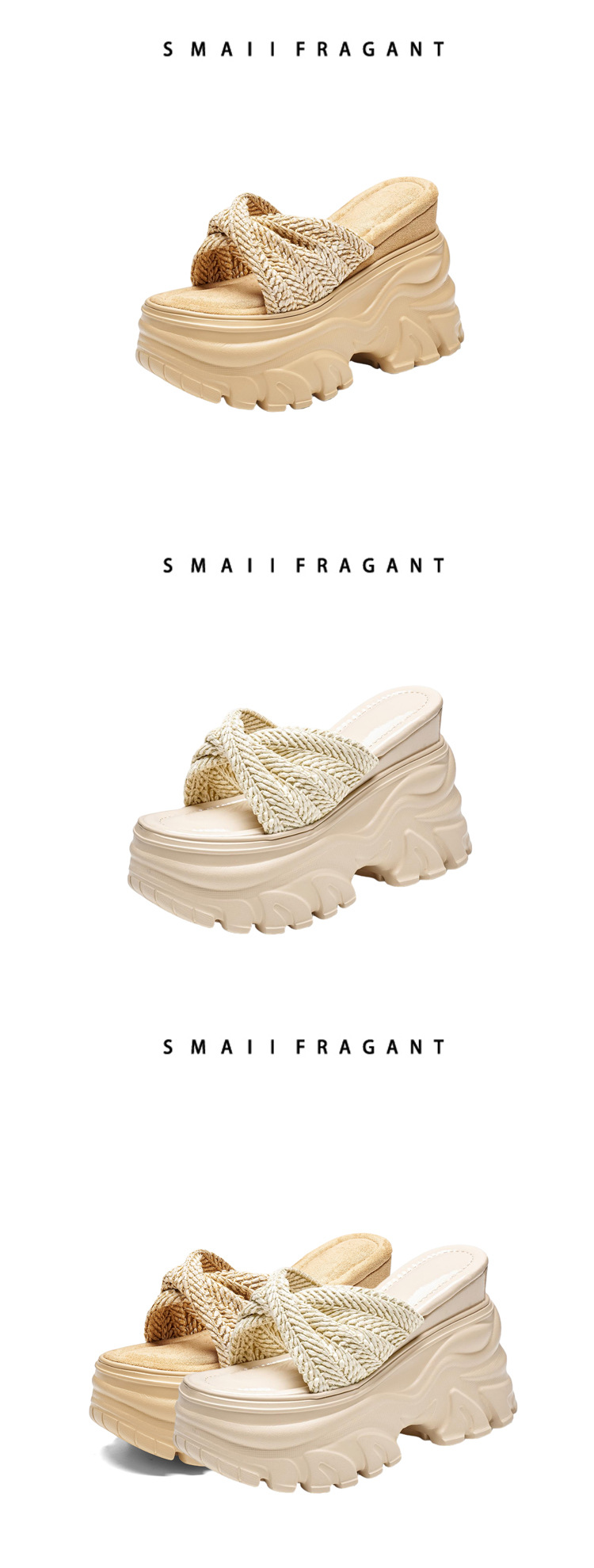 Dép sandal nữ quai đan kiểu La Mã đế xuồng cao 5 cm, phong cách nghỉ dưỡng bãi biển — màu trắng ngà chi tiết 6