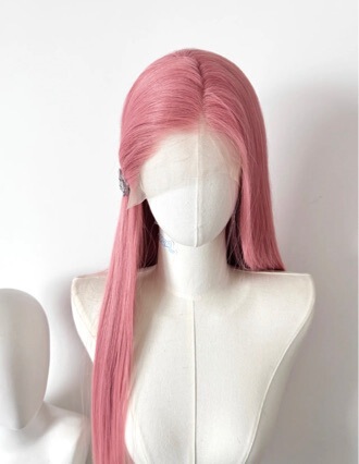 Xu Qiao Hai Wang Red Hand Hook Front Lace Wig Natural Realistic Hair Headpiece for Women Long Straight Hair Cosplay Pink Old Pink