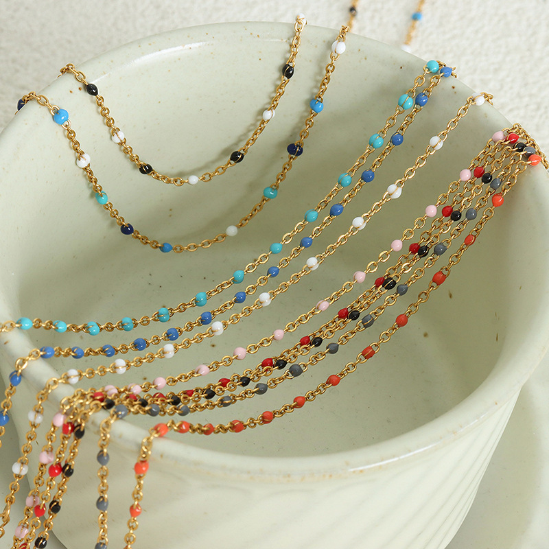 Pulsera de collar de empalme de aceite de gota de esmalte de color dopamina, acero de titanio, hada pequeña, temperamento de nicho, cadena de clavícula, joyería, personalidad femenina