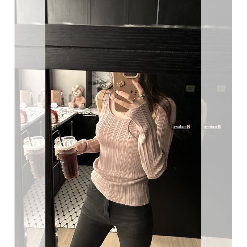 秋冬胶囊打底 舒适不挑人女冬修身显瘦u领针织打底衫|undefined