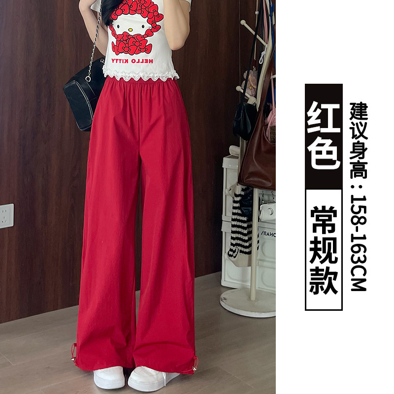 黑色工装裤女夏薄款美式直筒阔腿裤宽松垂感休闲小个子速干运动裤|undefined