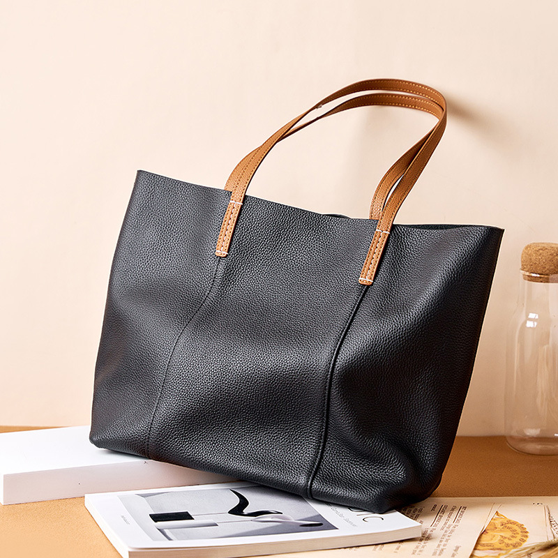 Women's 2026 New Arrival Top Grain Cowhide Handmade Tote Bag, Large Capacity Commuter Handbag & Shoulder Bag - Thumbnail 4