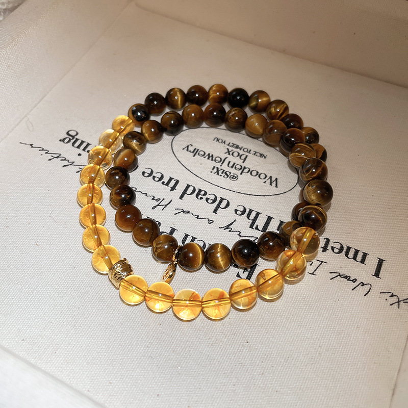 22 # Pulsera de ojo de tigre citrino de moneda de cobre-Exquisita caja de regalo