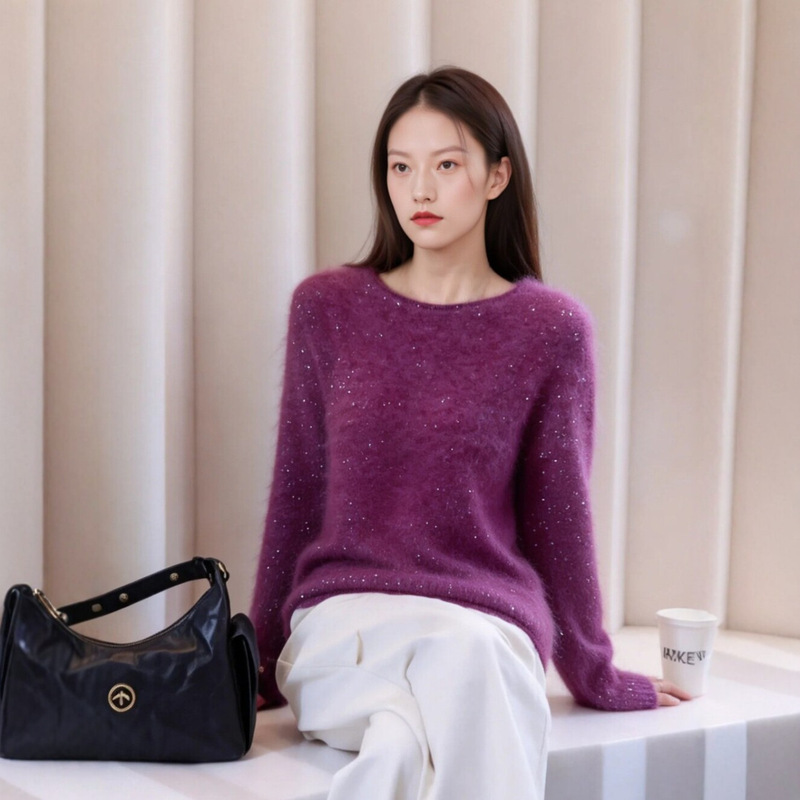 Gypsophila Sequined Gold Cashmere Brushed Knitwear Round Neck Knitwear Loose Lazy Women's Korean Style Bottoming Shirt Gypsophila Sequined Gold Cashmere Brushed Knitwear Round Neck Knitwear Loose Lazy Women's Korean Style Bottoming Shirt