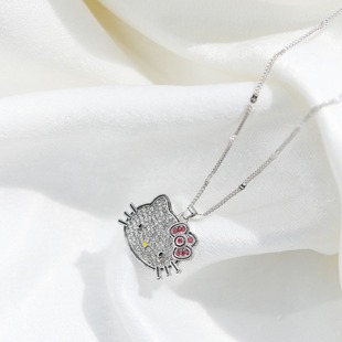 European and American Style Hello Kitty Full Diamond Butterfly Pendant Clavicle Chain Earrings Female Cartoon Cute Keychain Pendant