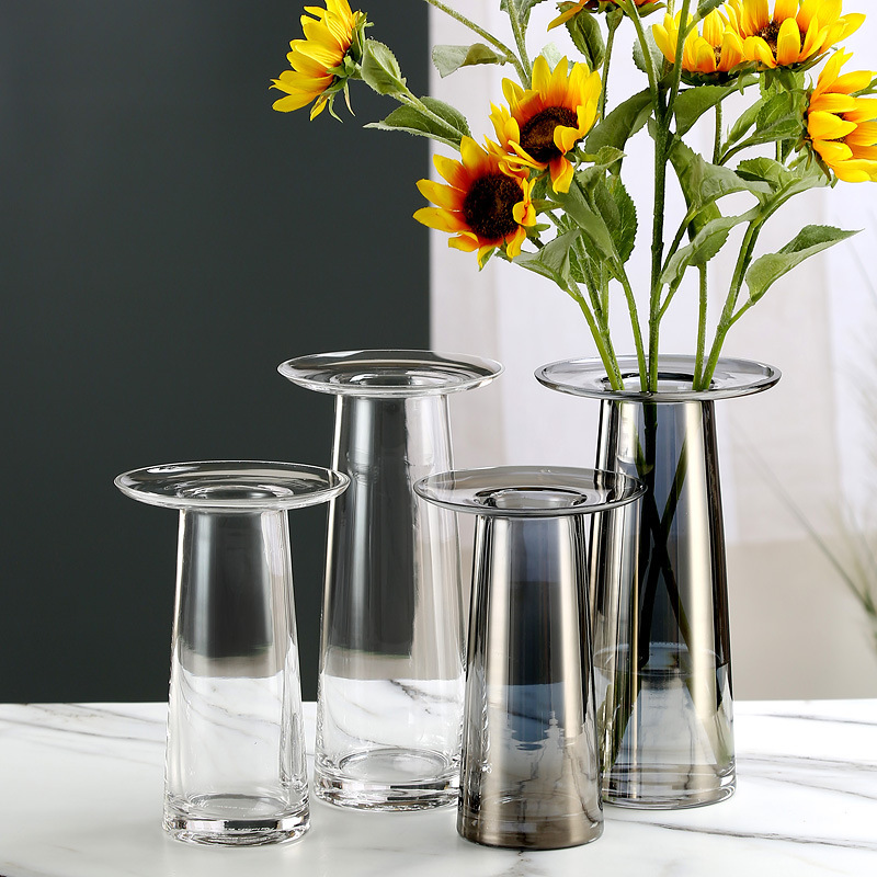 Minimalist Nordic style hat mouth colored glass vase for flower arrangement, home decor living room dining table creative ornament transparent vase