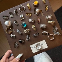 中古vintage锆石开口戒指小众高级感食指戒复古气质轻奢手饰批发