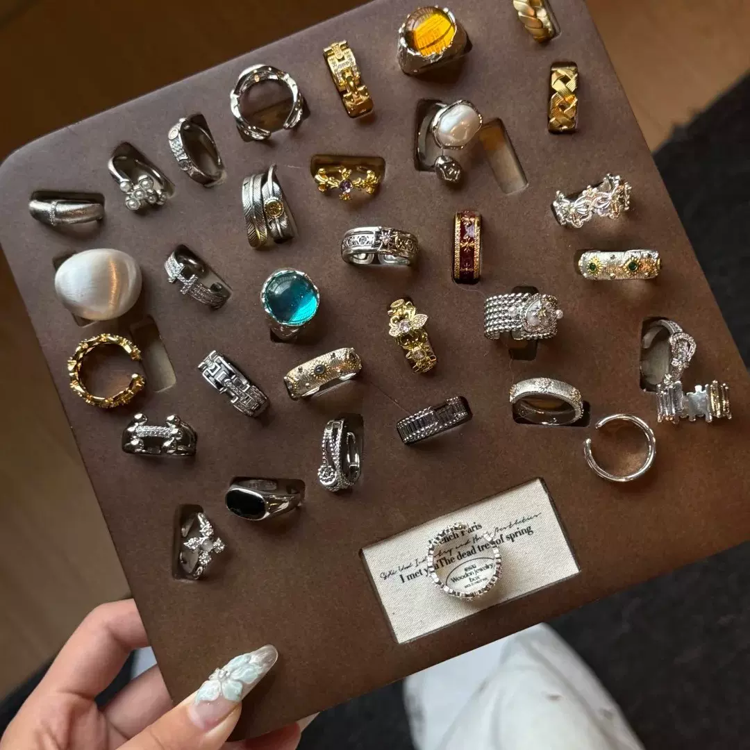 中古vintage锆石开口戒指小众高级感食指戒复古气质轻奢手饰批发