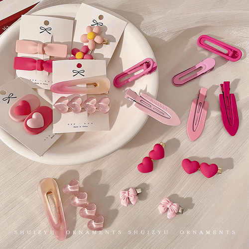 Pink hair clip for girls, cute broken hair bangs clip, baby does not hurt the hair clip, little girl duckbill clip headdress