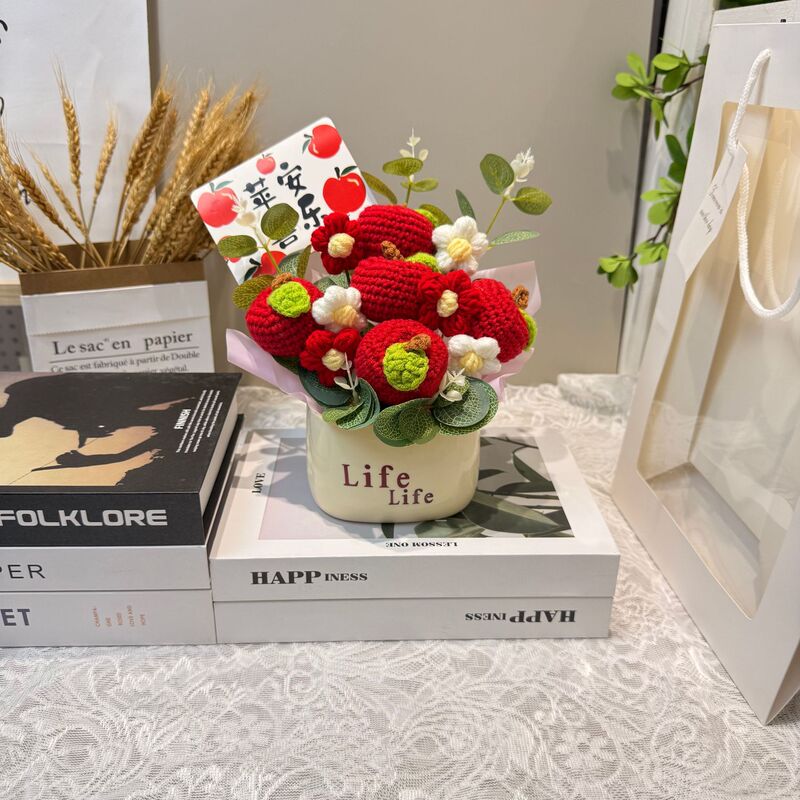 创意小众针织向日葵水果花束盆栽桌面摆件成品教师节礼物送女生|undefined