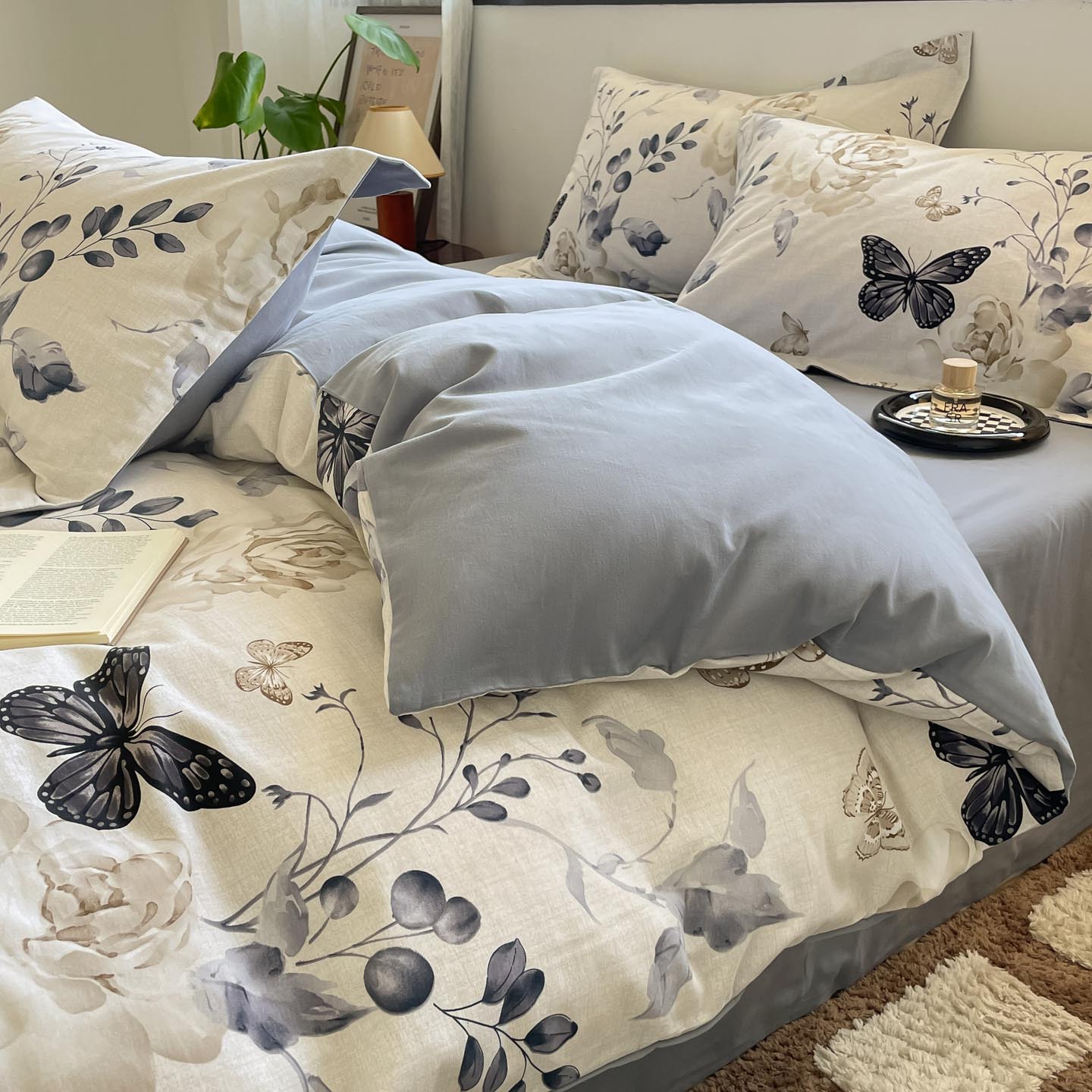 Algodón grueso de cuatro piezas, sábanas de algodón lavado con agua, dormitorios de estudiantes, tres piezas