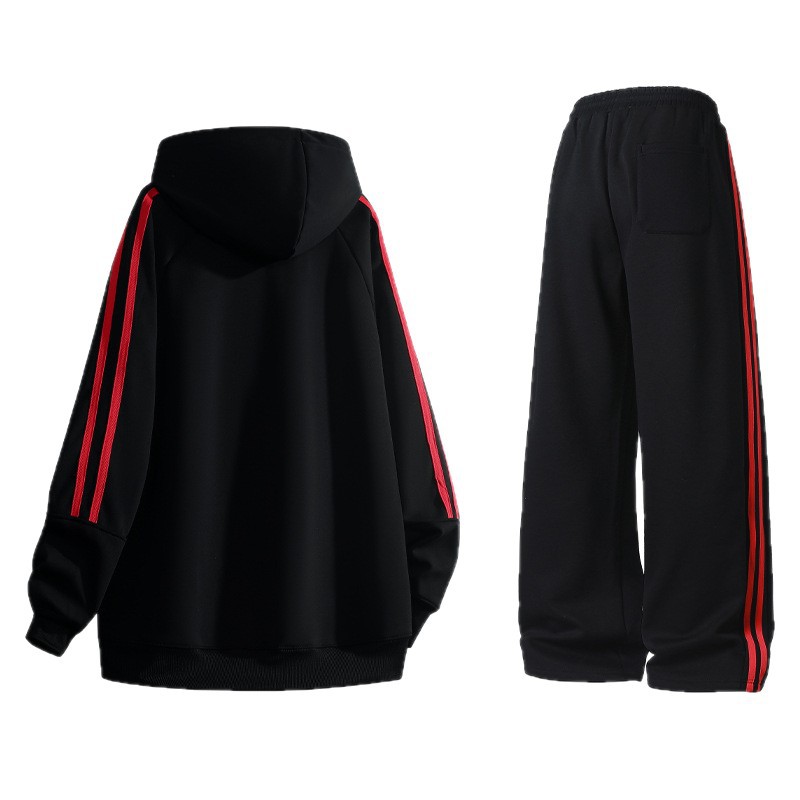 Trajes deportivos casuales transfronterizos de primavera y otoño, trajes de otoño para hombres, rayas grises americanas, un conjunto completo de parejas, moda de trajes