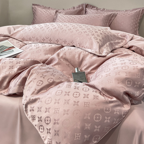 Summer Ice Silk Four-piece Hotel Light Luxury Style Washed Silk Quilt Cover Satin Jacquard Tencel Summer Bedding Set