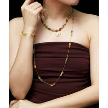 波西米亚多彩多巴胺天然石编绳项链毛衣链长款轻奢小众高级感配饰