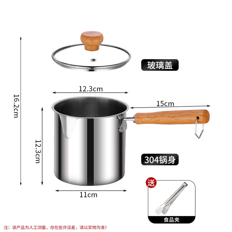 304 안티 스케일링 나무 손잡이 냄비 바디 유리 뚜껑 [음식 클립 보내기]]