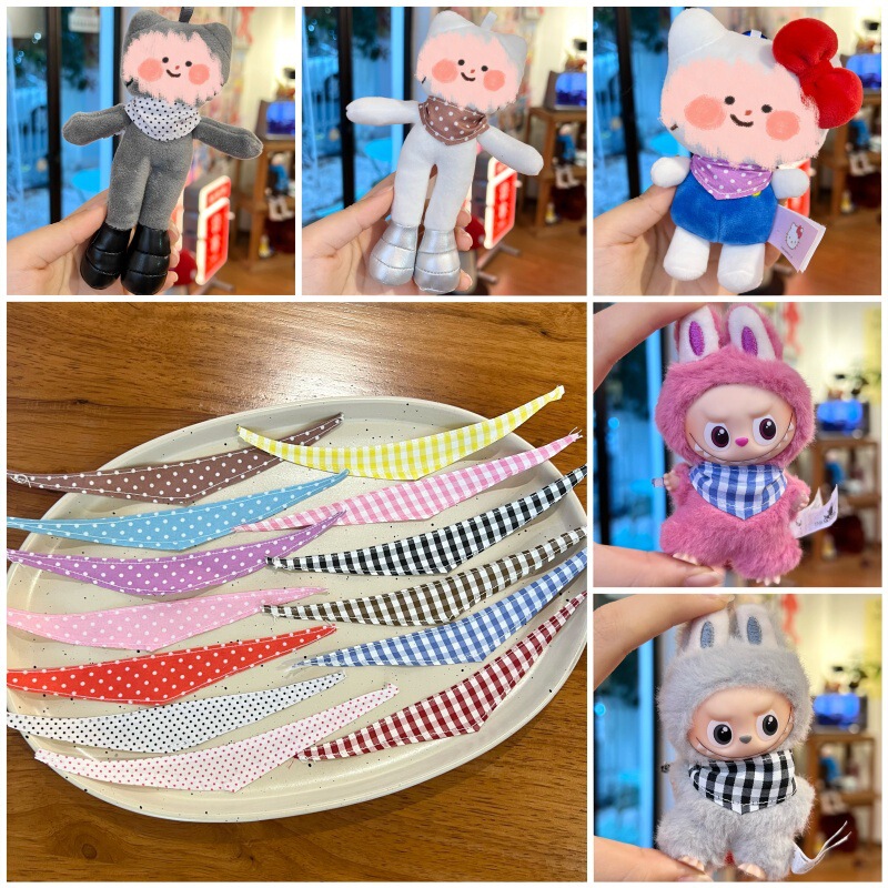 [Only Baby Clothes] 4Th Generation Labubu Cute Mini Polka Dot Plaid Scarf Triangle Scarf Costume Accessories