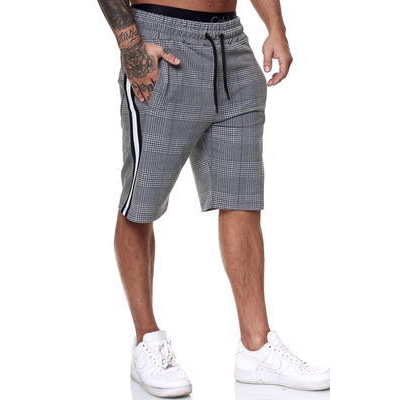 2024 Men's New Casual Sports Plaid Striped Fashion Slim Shorts Beach Pants Cross-Border Manufacturer Ready Stock