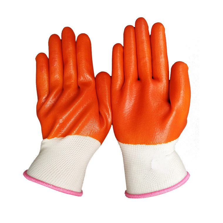 隆利达白纱桔pvc浸胶满挂手套 无味耐油防酸碱10号L码加厚加大款
