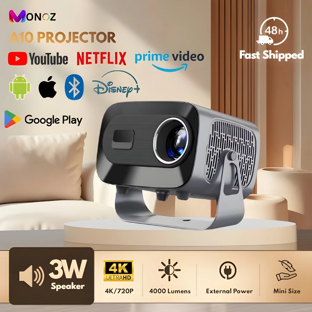 Transfronterizo A10 Android Proyector inteligente para el hogar al aire libre portátil 4K Proyector Ultra HD