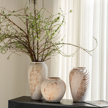 新中式侘寂风陶瓷花瓶装饰品斑驳老旧粗陶罐玄关电视柜摆件