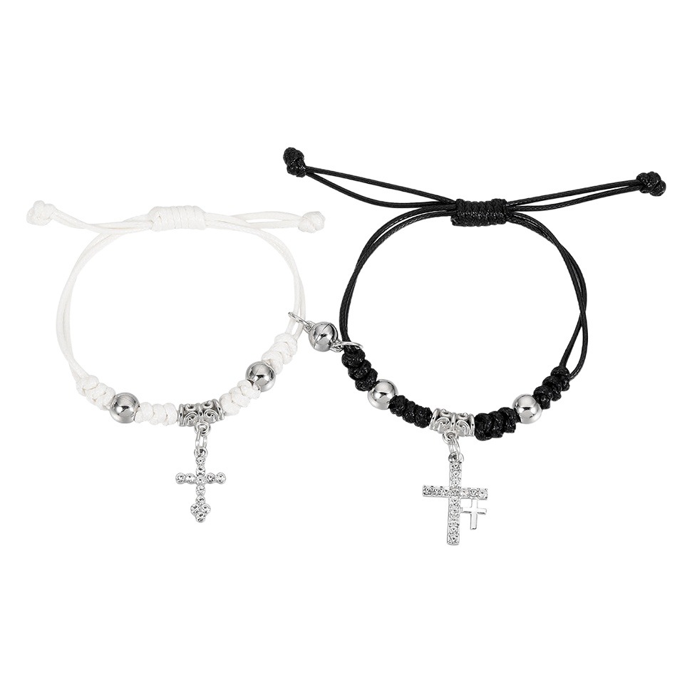 Moda europea y americana simple creativa ins blanco y negro con pareja cruzada cuerda tejida a mano traje pulsera