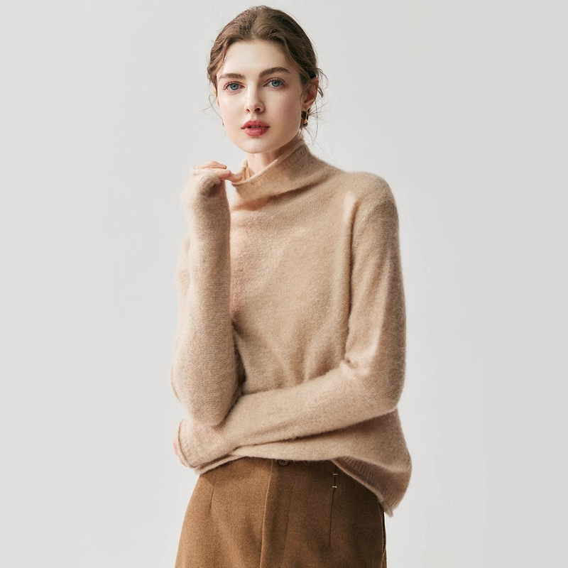Herbalife Yarn 75% Cashmere 25% Mulberry Silk Turtleneck Cashmere Sweater for Women Soft and Waxy Long-Sleeved Inner Knitted Sweater