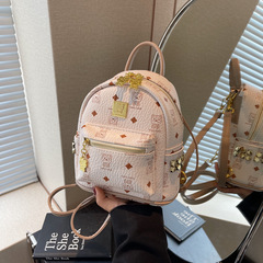 Cute Bear Print Backpack 2024 New Trendy Fashion Versatile Large Capacity Lightweight Dual Shoulder Bag Stylish Handheld Bag